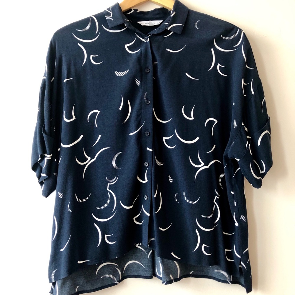 & Other Stories navy abstract print blouse shirt